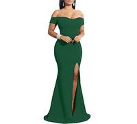YMDUCH Abito da Sera Lungo Formale da Donna con Spalle Scoperte e Spacco Alto, Verde Scuro., XX-Large