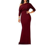 YMDUCH Abito da Sera Lungo Sexy Elegante a Maniche Lunghe con Spalle Scoperte dalla Spalla Aderente, Vincitore, XL