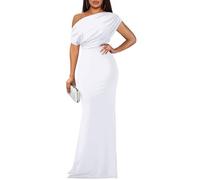 YMDUCH Elegante Abito da Sera da Donna, Senza Maniche, con Spalle Scoperte, Aderente, Lungo, Formale, per Feste, Bianco, L