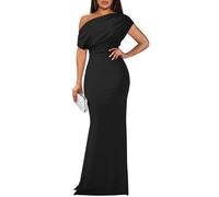 YMDUCH Elegante abito da sera da donna, senza maniche, con spalle scoperte, aderente, lungo, formale, per feste, nero, S