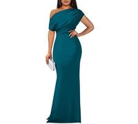 YMDUCH Elegante Abito da Sera da Donna, Senza Maniche, con Spalle Scoperte, Aderente, Lungo, Formale, per Feste, Blu Pavone, L