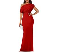 YMDUCH Elegante Abito da Sera da Donna, Senza Maniche, con Spalle Scoperte, Aderente, Lungo, Formale, per Feste, Rosso, XX-Large