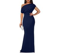 YMDUCH Elegante Abito da Sera da Donna, Senza Maniche, con Spalle Scoperte, Aderente, Lungo, Formale, per Feste, Navy, L