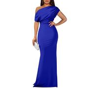 YMDUCH Elegante Abito da Sera da Donna, Senza Maniche, con Spalle Scoperte, Aderente, Lungo, Formale, per Feste, Blu Reale, L