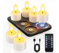 Yme 6 lumini ricaricabili con stazione di ricarica, a LED, ricaricabili, per esterni, impermeabili, con telecomando e timer, per esterni, da giardino, da tavolo, da stanza, Halloween, decorazione di