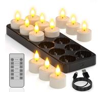 Yme Candele a LED con funzione timer, telecomando, 12 pezzi, ricaricabili, elettrici, USB, ricaricabili con stazione di ricarica per soggiorno, stanza, Halloween, Natale, feste, moderne