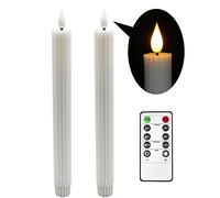 Yme Candele a LED con telecomando e timer, 2 candele affusolate senza fiamma a batteria, con vera cera, luce bianca tremolante per autunno, Halloween, Natale, finestre, matrimoni, decorazioni per