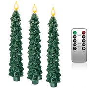 Yme Candele a LED per albero di Natale con funzione timer e telecomando, 3 candele verdi in vera cera tremolante fiamma per l'inverno, la casa, l'albero di Natale, set regalo