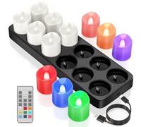 Yme Candele colorate ricaricabili con stazione di ricarica, 12 candele a LED Candele elettriche ricaricabili tremolanti con telecomando e timer per la stanza Halloween Natale Decorazione - RGB