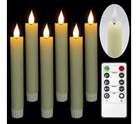 Ymenow Candele coniche LED in vera cera (2 * 16,5 cm), 6 pezzi avorio candele per finestre senza fiamma a batteria con timer telecomando per decorazioni casa Halloween Natale feste - bianco caldo