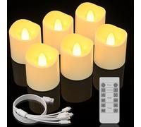 Ymenow Candele LED ricaricabili con timer remoto, 6pcs LED senza fiamma tremolanti luci da tè con caricatore USB a 6 porte per la tavola di casa Vacanze di nozze Natale Capodanno Decorazione