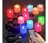 Ymenow Candele ricaricabili senza fiamma tremolanti con telecomando e timer, 12 pezzi candele finte elettriche a LED RGB che cambiano colore, decorazioni natalizie e di Halloween