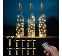 Ymenow Confezione da 10 luci a forma di bottiglia di vino con sughero, 20 LED, luce bianca calda, funzionamento a batteria, con telecomando, impermeabili, per esterni, con timer, fai da te, per camera
