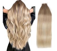 YMEYME Extension per capelli Remy, invisibili, riutilizzabili, con nastro adesivo in capelli umani #B8/18/60A Bayalage da castano chiaro a biondo miele misto biondo platino, 45,7 cm, 20 pezzi, 50 g
