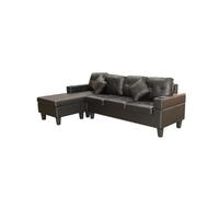 YMGSCC Set di divani componibili per soggiorno con chaise longue a forma di L, portabicchieri e chaise longue a 4 posti, in poliuretano nero