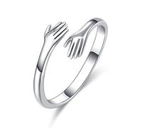 YMHOP Anelli in argento Sterling 925 per donne e ragazze, in argento che abbracciano le mani, anelli aperti per abbracciare le mani, anelli taglia 5-10, Argento sterling, Zirconia cubica