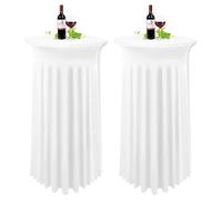 YMHPRIDE 2 Pezzi Bianco Rivestimento Elastico per tavoli con Gonna Ø60-65cm Fodera Elastica Tavolo Alto, Tovaglia Stretch Cover Tavolo, Copritavolo Elastico Bar Matrimoni Catering (60X110cm,Bianco)