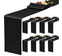 YMHPRIDE Confezione da 8 runner da tavola in raso nero, 30 x 183 cm, runner da tavola in seta, per matrimoni, feste, compleanni, banchetti, decorazione da tavolo, colore nero