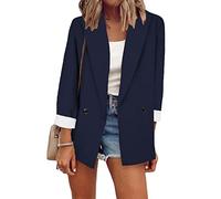 YMING Abiti da Donna Tinta Unita Blazer con Un Bottone Cardigan Larghi da Lavoro Blazer da Lavoro Autunnali Blu Navy S