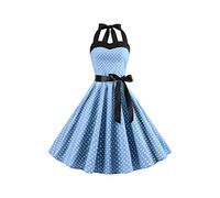 YMING Abiti da Sera per Feste Vintage da Donna Abiti da Cocktail Swing Abiti Midi Estivi a Pois Azzurro S
