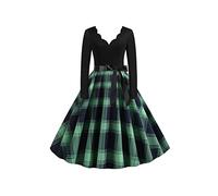 YMING Abito da Cocktail A Maniche Lunghe da Donna Abito con Scollo A V Abiti Scozzesi Abito da Sera Aderente Verde Blu M