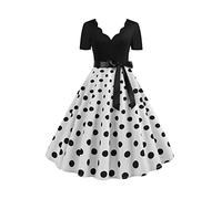 YMING Abito da Donna A Pois Abiti Eleganti con Cintura Abiti da Ballo Swing Abito da Sera Svasato Bianco L