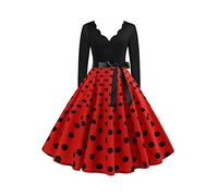 YMING Abito da Sera retrò da Donna Abito Longuette Vintage Abiti A Trapezio Abito da Ballo al Ginocchio Rosso XL