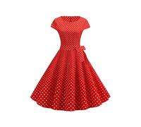YMING Abito Donna Vintage a Pois Abiti Rockabilly a Maniche Corte Abiti Audrey Hepburn Abiti Estivi Eleganti Rosso S