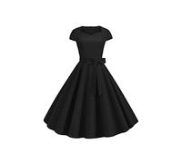 YMING Abito Rockabilly Vintage Anni '50 per Le Donne Abito a Maniche Corte con Scollo a Cuore Abiti da Cocktail Swing Audrey Hepburn Nero XL