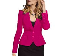 YMING Blazer da Ufficio per Le Donne Giacche Casual Slim Fit con Tasche Blazer da Lavoro con Doppi Bottoni Due Bottoni Rosa XL