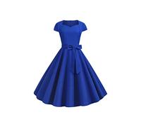 YMING Donna Abiti da Ballo Vintage Anni '50 a Tinta Unita Abito da Festa Audrey Hepburn con Maniche a Cappuccio Abiti Sexy con Scollo a Cuore Rockabilly Blu Royal S