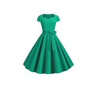 YMING Donna Abiti Rockabilly a Manica Corta Abiti Swing Sexy Audrey Hepburn Tea Dress Abiti Eleganti al Ginocchio Verde L