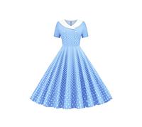 YMING Donna Audrey Hepburn Stile Cocktail Abito Vintage a Pois con Cotone Abito Tea Party Azzurro XL