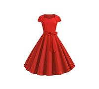 YMING Donna Elegante A Line Abito da Cocktail Audrey Hepburn Rockabilly Abiti al Ginocchio Abiti a Maniche Corte con Cintura Rosso XXL