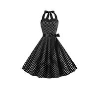 YMING Donna Elegante Fiore Stampa Vestito Casual Audrey Hepburn Vestito Elastico in Vita Collo del Partito Vestito Nero M