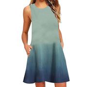YMING Donna Round Collo Loungewear Corto Abito da Serbatoio Swing Abiti Casual con Tasche Gradiente Esercito Verde L