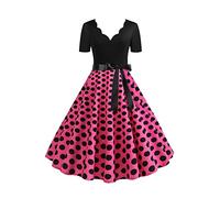 YMING Donna Stile Audrey Hepburn Estivo da Festival Abito da Cocktail A-Line Abito con Scollo A V Abiti Rosa S
