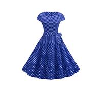 YMING Donna Vestito Rockabilly Elegante Abito Estivo a Vita Alta Abiti Audrey Hepburn Abiti da Principessa Partito Abito a Collo Rotondo Royal Blu S