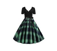 YMING Donne Abiti da Ballo del Festival Abito Estivo Vintage Abiti Audrey Hepburn Abiti A Maniche Corte Verde Blu XS