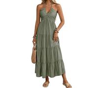 YMING Donne Abiti da Cocktail con Volant E Vita Alta Abiti con Scollo A V E Scollo all'Americana Look Casual dalla Linea Ad A Verde XL