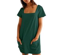 YMING Donne Abiti Eleganti Monocolore da Vacanza Leggeri Abiti Estivi Semplici Ed Elasticizzati Verde XL