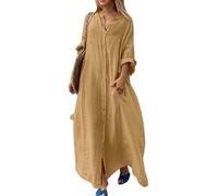 YMING Donne Abito Lungo in Garza con Scollo A V Maniche Lunghe E Tasche da Abbottonare Cardigan Estivo Monocolore da Bikini Giallo S