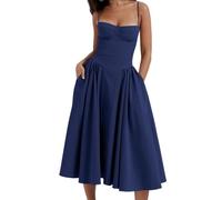 YMING Donne Abito Midi Senza Maniche Leggero E dalla Linea Ad A Blu Navy S