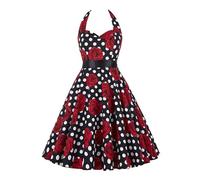 YMING Donne Abito Senza Maniche Rockabilly Casual Festival Dress Audrey Hepburn Cocktail Party Dress Cinturino in Vita Nero Rosa XS