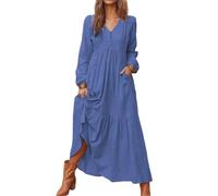 YMING Donne Andando Fuori Una Linea Nascosto Pancia Maxi Abito V Collo Colore Solido Abiti Lunghi con Tasche Blu Scuro XXL