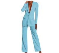 YMING Donne Aperto Front Commuting Leggero Pantaloni Costumi Impero Vita Scasso Fit Autunno Fashion Pantaloni Blu Chiaro L
