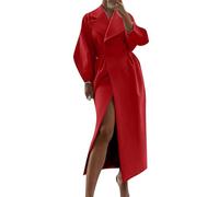 YMING Donne Button Down Flattering Fit Party Club Trench Coat Casual Caldo Classico Piano Solido Cappotto Semplice Rosso XXL