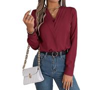 YMING Donne Camicie Business Eleganti Camicette Plissettate A più Strati Top per Il Tempo Libero A Maniche Lunghe Rosso Vino XL