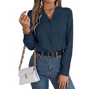 YMING Donne Camicie Morbide per Il Tempo Libero Camicette A Strati Top Eleganti con Scollo A V Blu Navy M