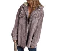 YMING Donne Cappotto A Tinta Unita Con Bottoni Davanti E Cappuccio Giacca Autunno Giacca Patchwork Viola L